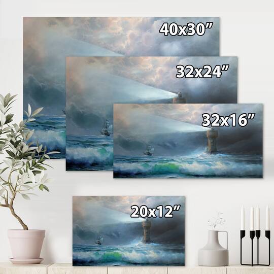 Designart - Lighthouse Shining Light During Stormy Night II
